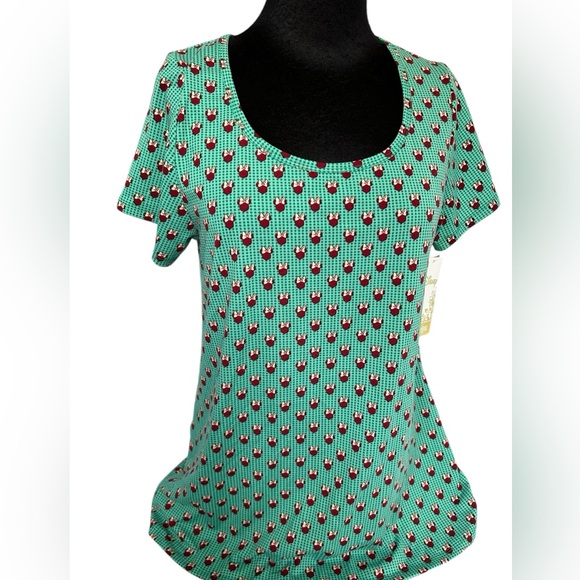 LuLaRoe Disney Classic T Top SZ M Green 3D Dot Red Minnie Bow NWT 10-12 - Picture 1 of 13
